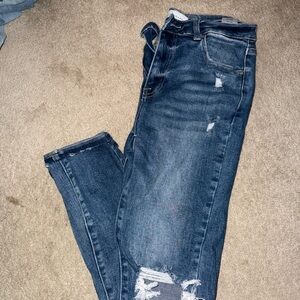 Blue Skinny Distressed Jeans with Ripped Details